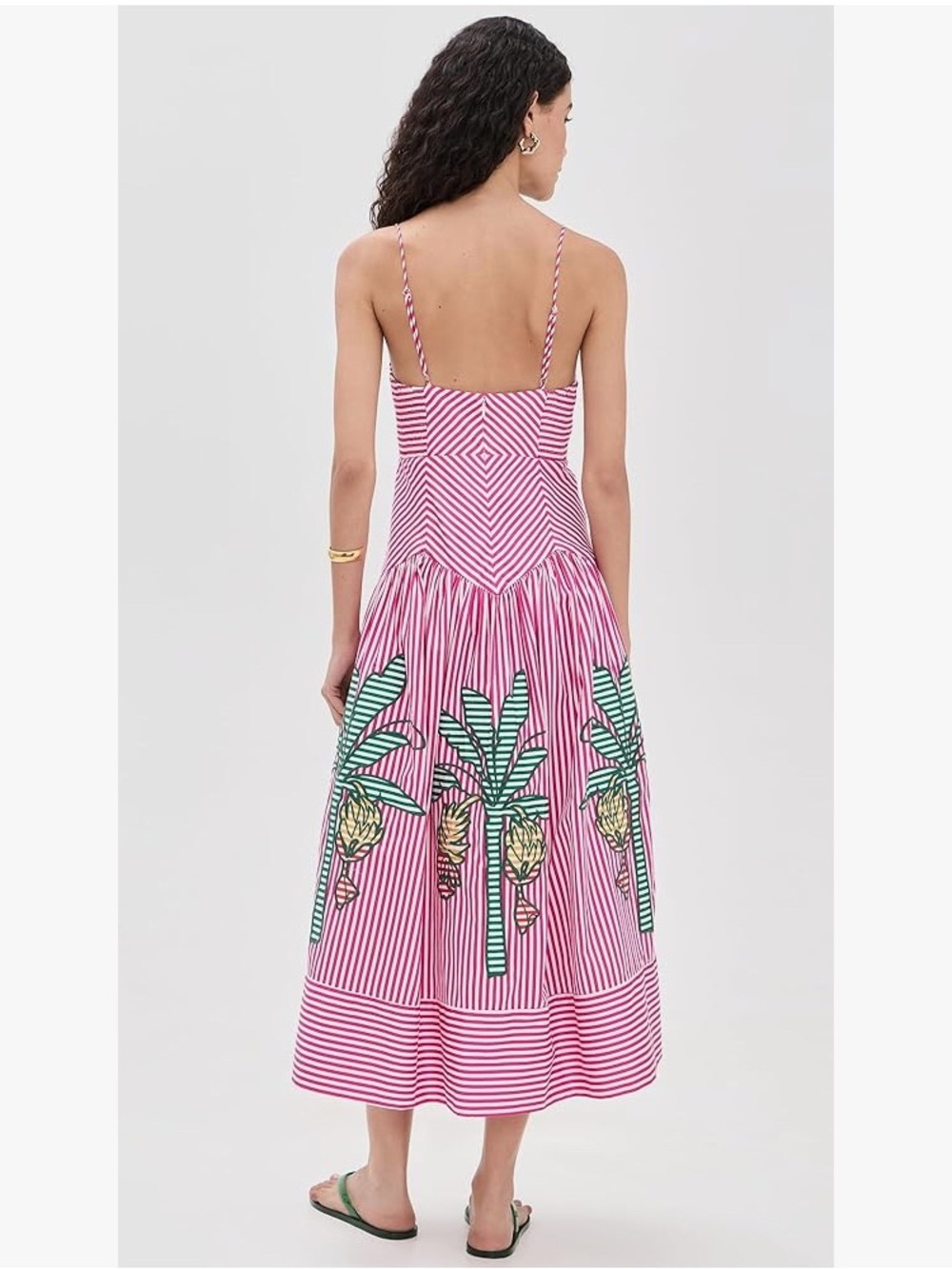 FARM Rio Anthropologie Palm Tree Cutwork Striped Tropical Midi Dress - Picture 4 of 4